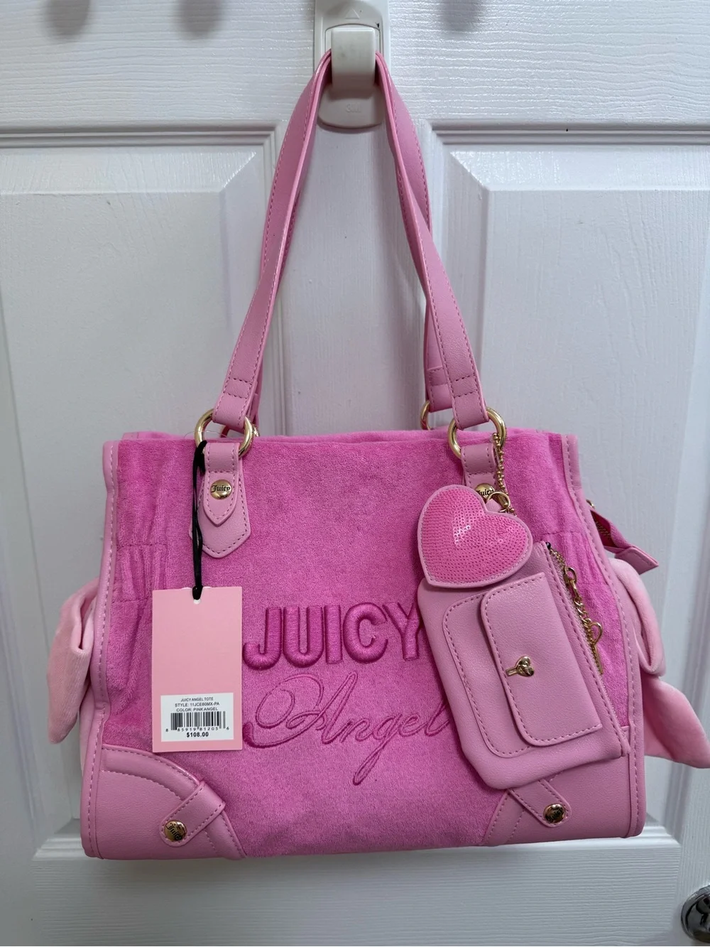 NWT Juicy Couture Juicy Angel Tote in Pink Angel w/Mini-Bag, Charm
